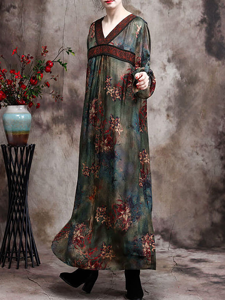 Übergröße Damen Retro Viskose Maxikleider mit Blumen
