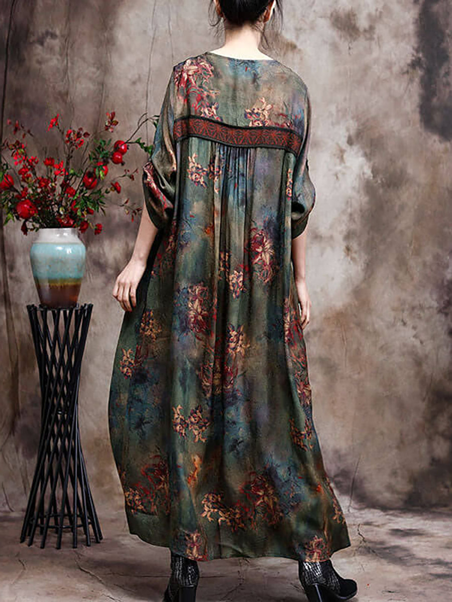 Übergröße Damen Retro Viskose Maxikleider mit Blumen