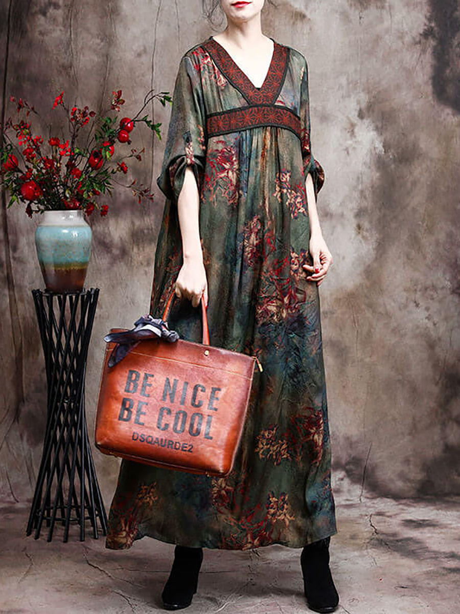 Übergröße Damen Retro Viskose Maxikleider mit Blumen