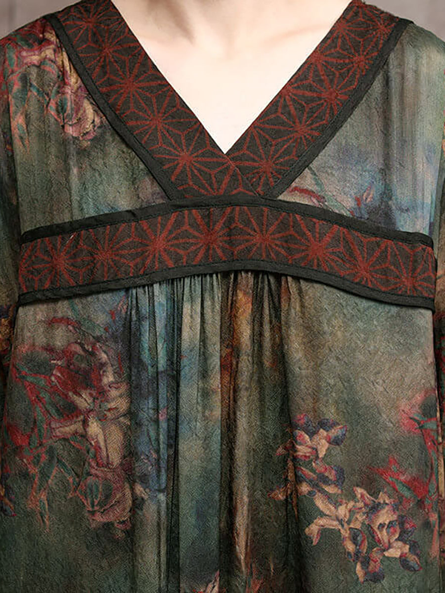 Übergröße Damen Retro Viskose Maxikleider mit Blumen