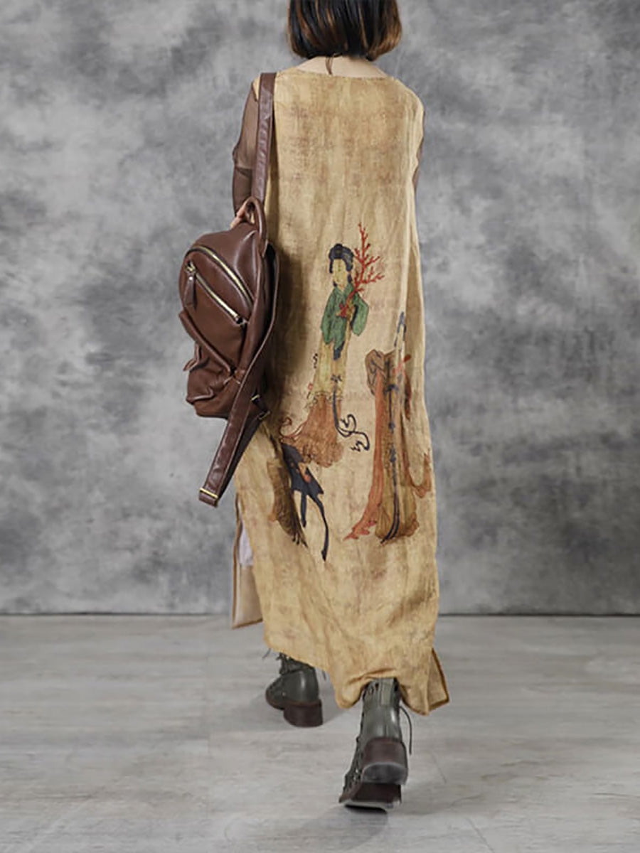 Übergröße Damen Vintage Lässiges Maxikleid mit O-Ausschnitt