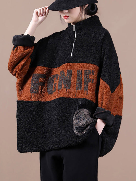 Winter-Sweatshirt mit Farbnähten und Reißverschluss für Damen in Übergröße