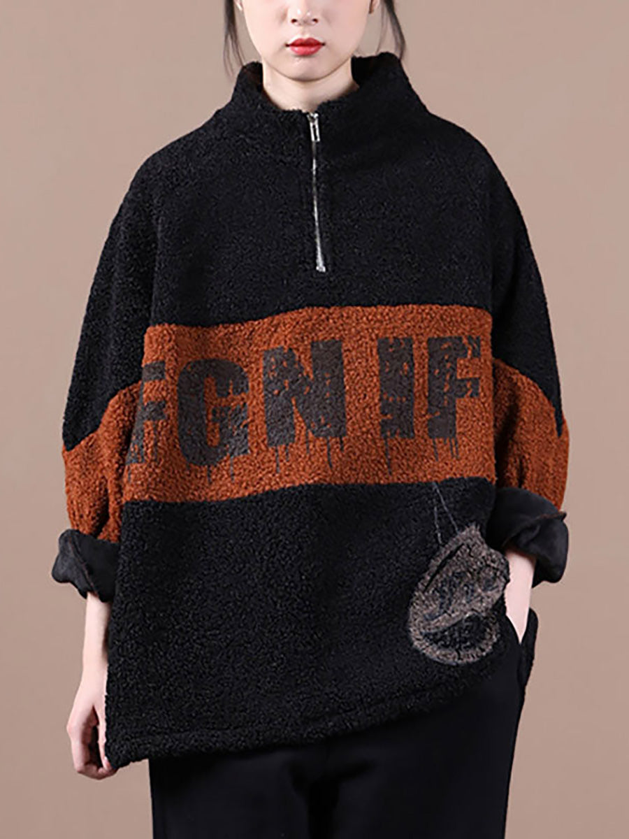Winter-Sweatshirt mit Farbnähten und Reißverschluss für Damen in Übergröße
