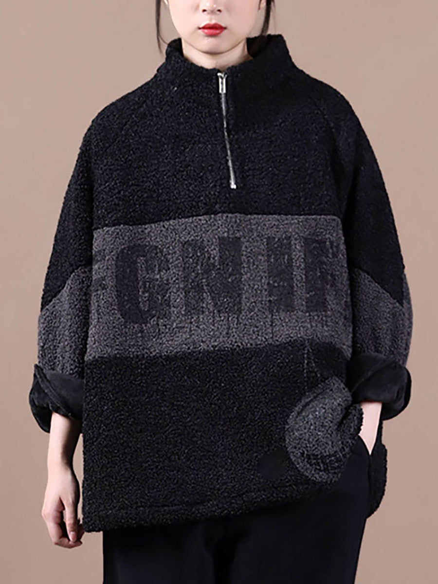 Winter-Sweatshirt mit Farbnähten und Reißverschluss für Damen in Übergröße