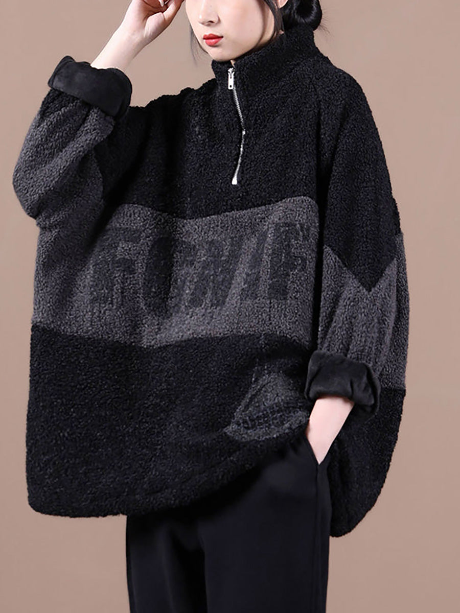 Winter-Sweatshirt mit Farbnähten und Reißverschluss für Damen in Übergröße