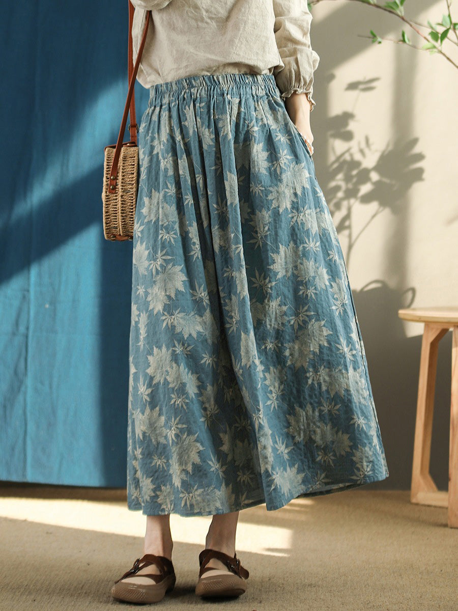 Jupe ample d'été à taille élastique à motif floral vintage grande taille