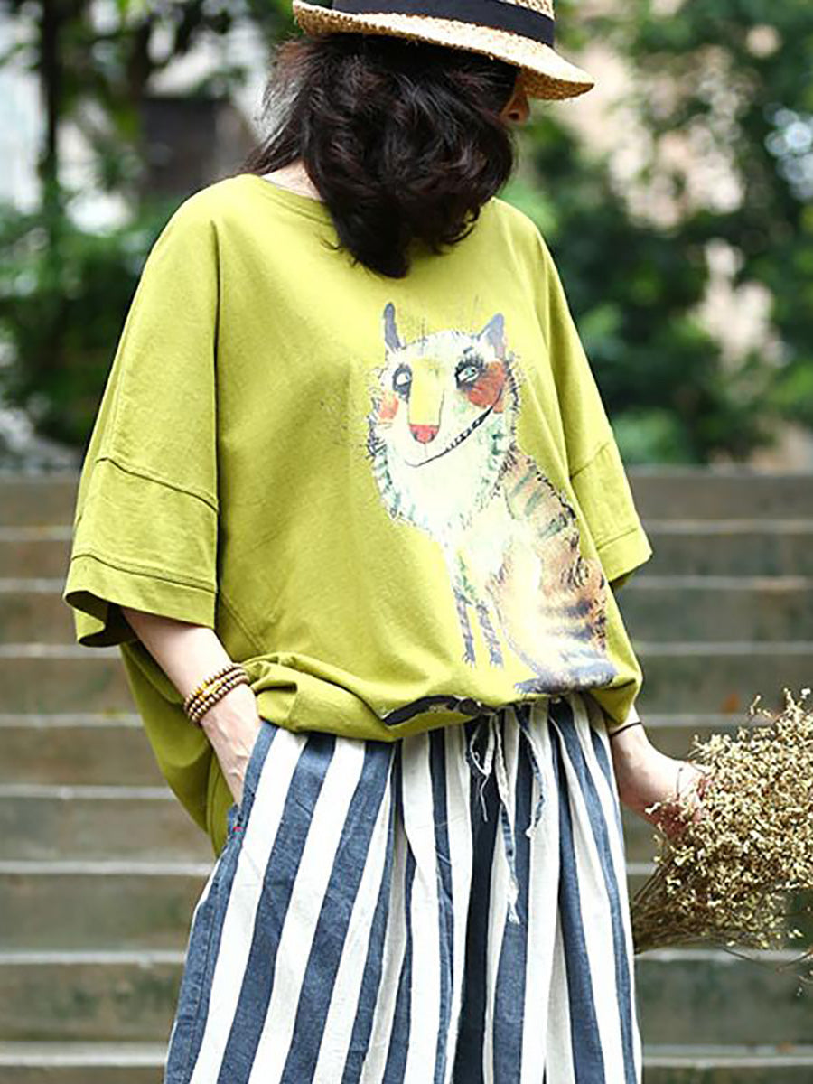 Grande taille - T-shirt décontracté ample à imprimé animal pour femme