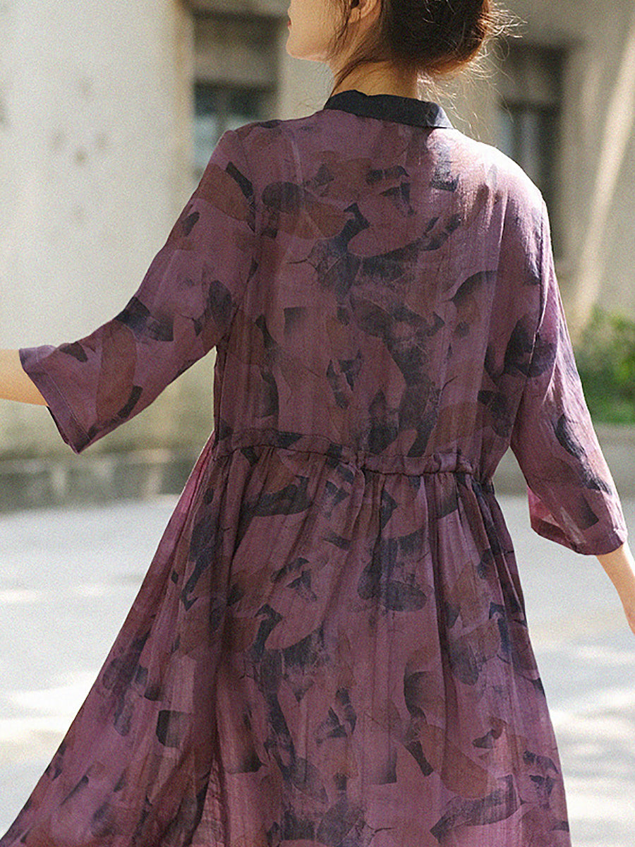 Lockeres Kleid im chinesischen Stil mit Kordelzug und Aufdruck für Damen in Übergröße