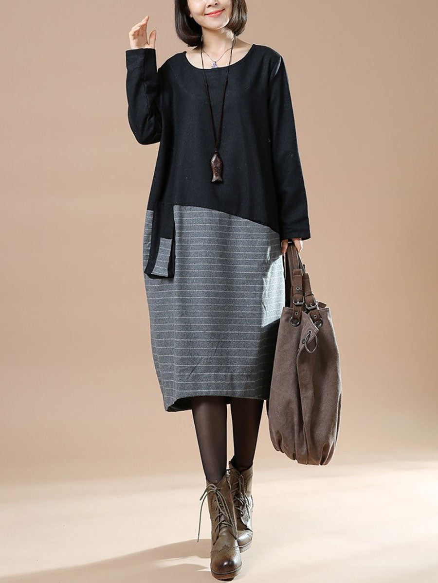 Robe d'automne ample décontractée en laine pour femmes de grande taille