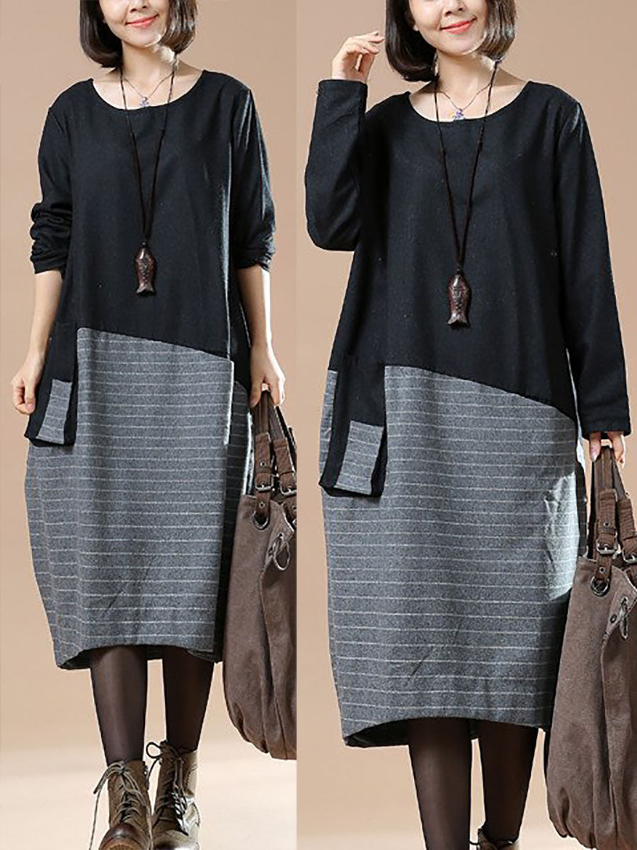 Robe d'automne ample décontractée en laine pour femmes de grande taille
