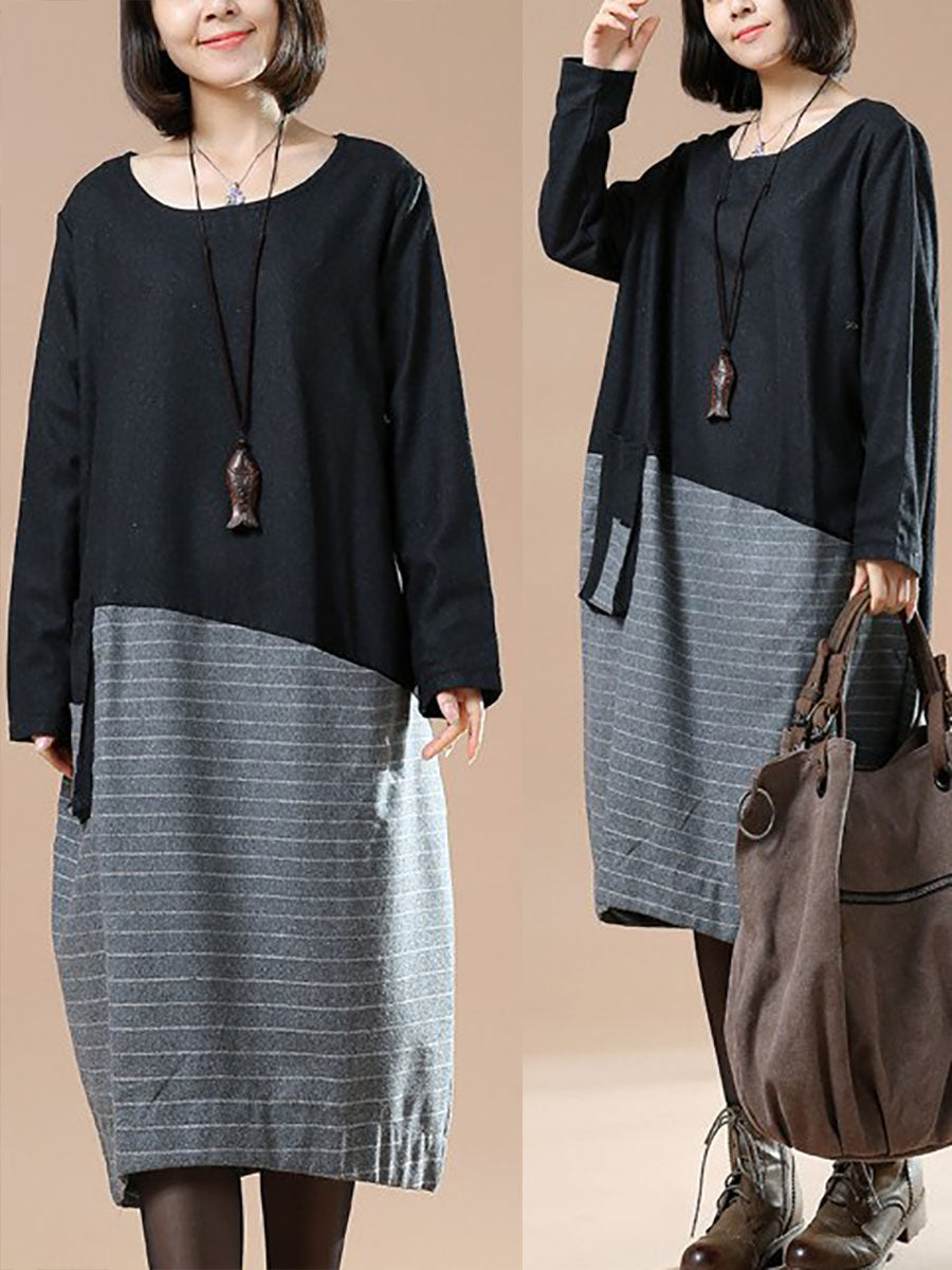 Robe d'automne ample décontractée en laine pour femmes de grande taille