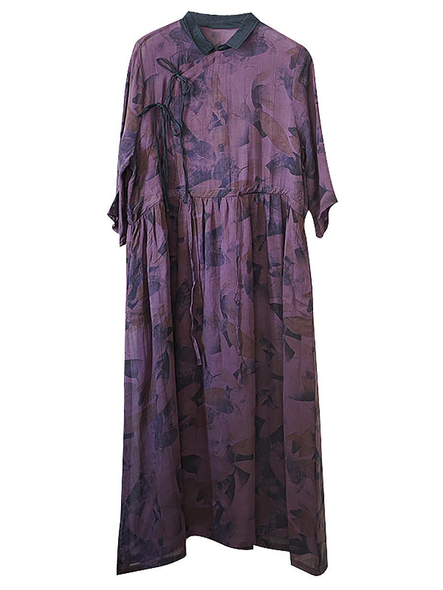 Lockeres Kleid im chinesischen Stil mit Kordelzug und Aufdruck für Damen in Übergröße