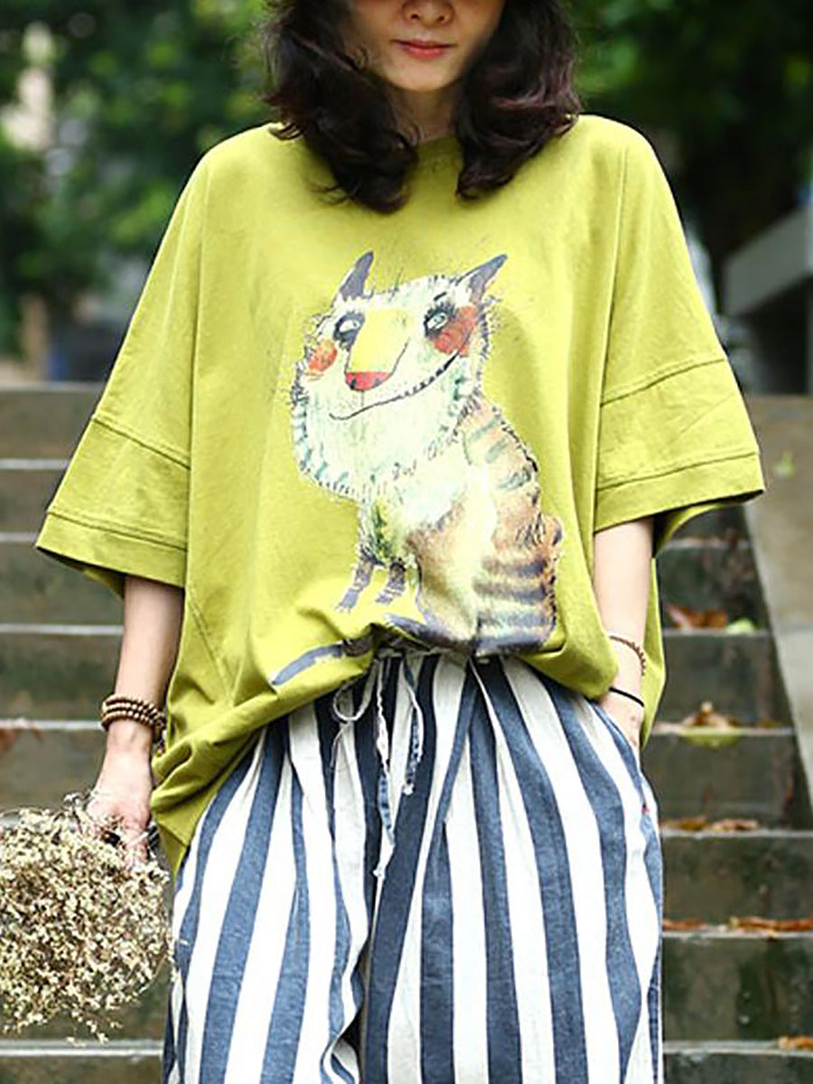 Grande taille - T-shirt décontracté ample à imprimé animal pour femme