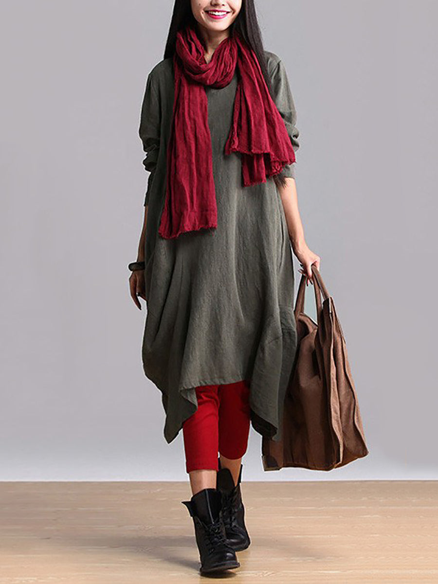 Plus Size Damen Herbst Lässiges, einfarbiges, lockeres Kleid