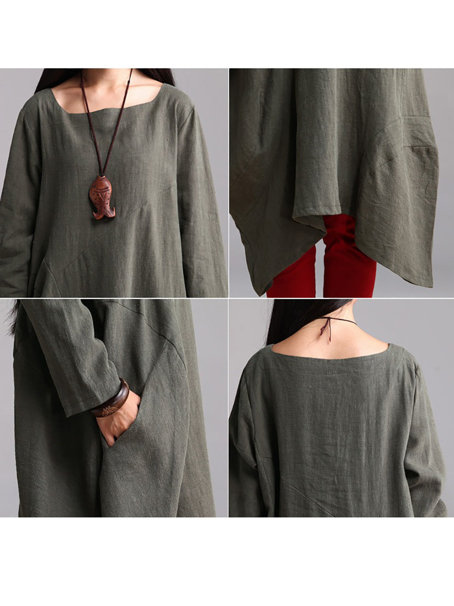 Plus Size Damen Herbst Lässiges, einfarbiges, lockeres Kleid