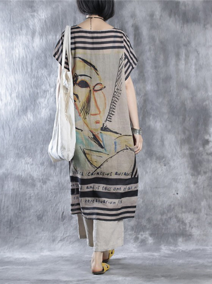 Lockeres Sommerkleid mit Rundhalsausschnitt und Vintage-Print in Übergröße für Damen
