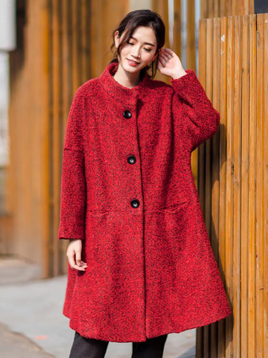 Übergröße Winter Damen Lässiger Lockerer Wollmantel