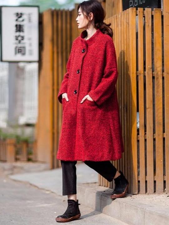 Übergröße Winter Damen Lässiger Lockerer Wollmantel